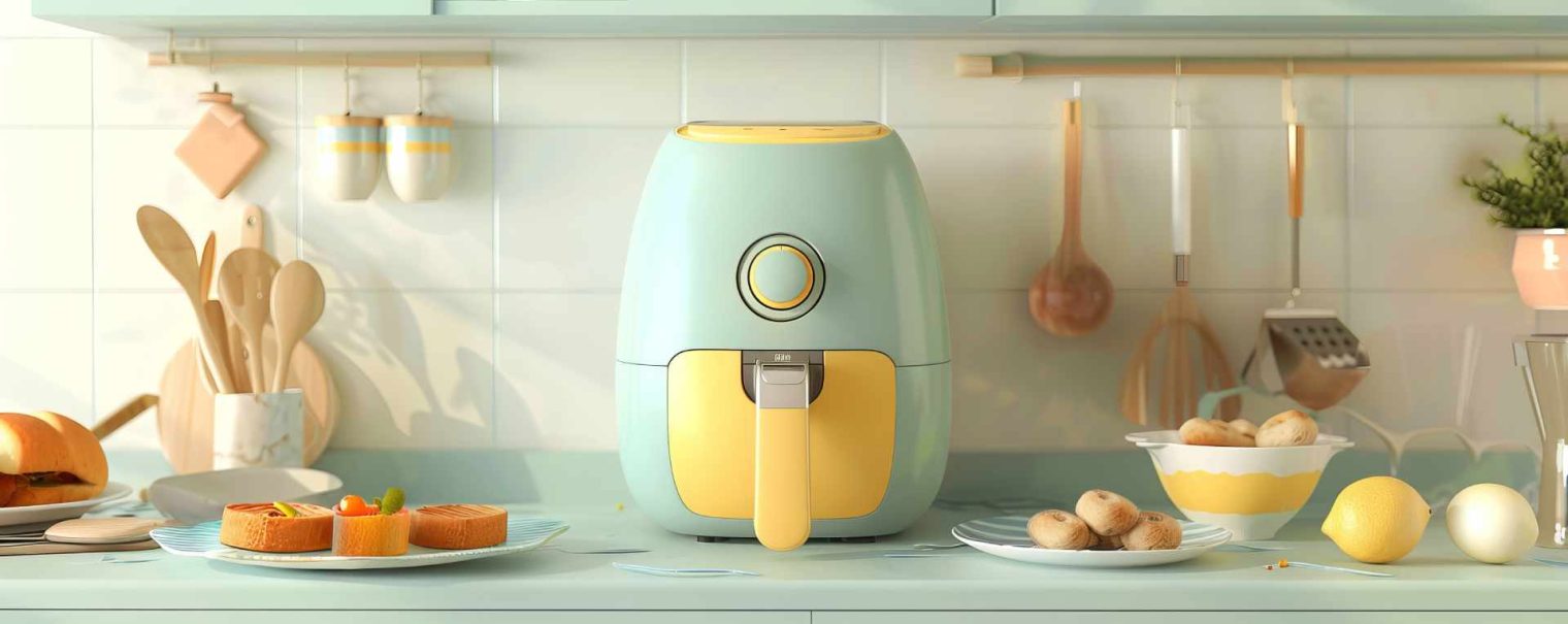 view modern air fryer with food 1